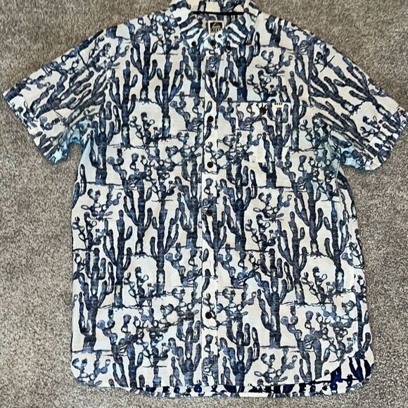Reef Cotton Crepe Hawaiian Hawaii surf luau casual SS blue cactus crepe shirt M - Picture 1 of 5